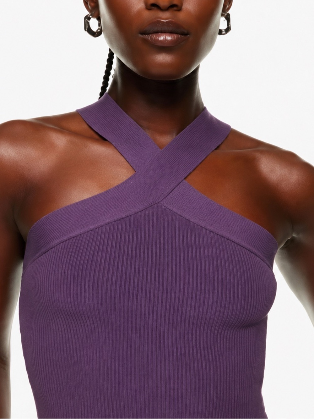 ARITZIA Babaton Sculpt Knit Ribbed Criss Cross Tank Dewberry Purple - XS X SMALL
